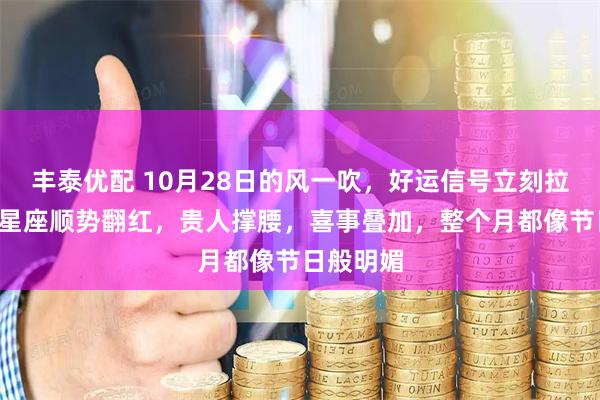 丰泰优配 10月28日的风一吹,好运信号立刻拉满,3大星座顺势翻红,贵人撑腰,喜事叠加,整个月都像节日般明媚